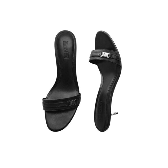 Mango Black Leather Sandals w/ Metallic Heel - Picture 2 of 12